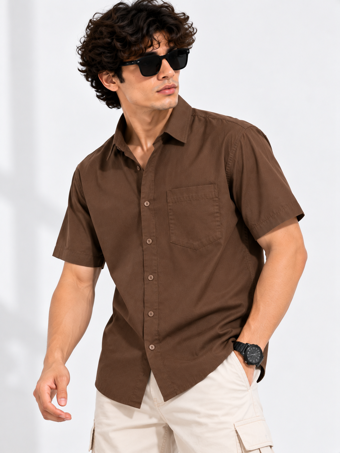 Plain Comfort Fit Cotton Shirt for Men