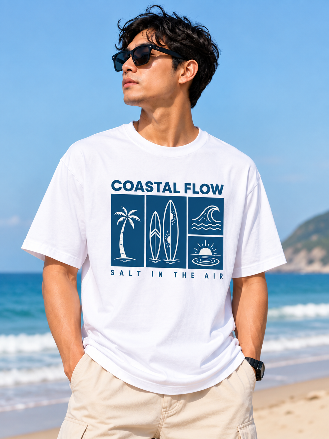 White Typography Printed Oversized Cotton T-Shirt