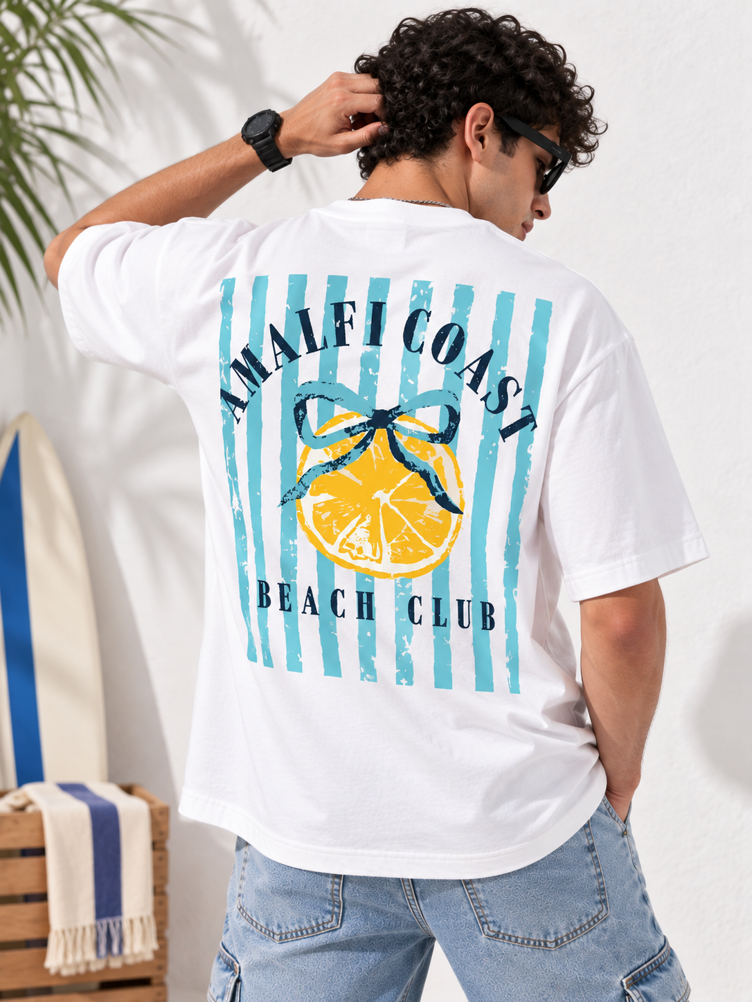 White Typography Printed Oversized Cotton T-Shirt