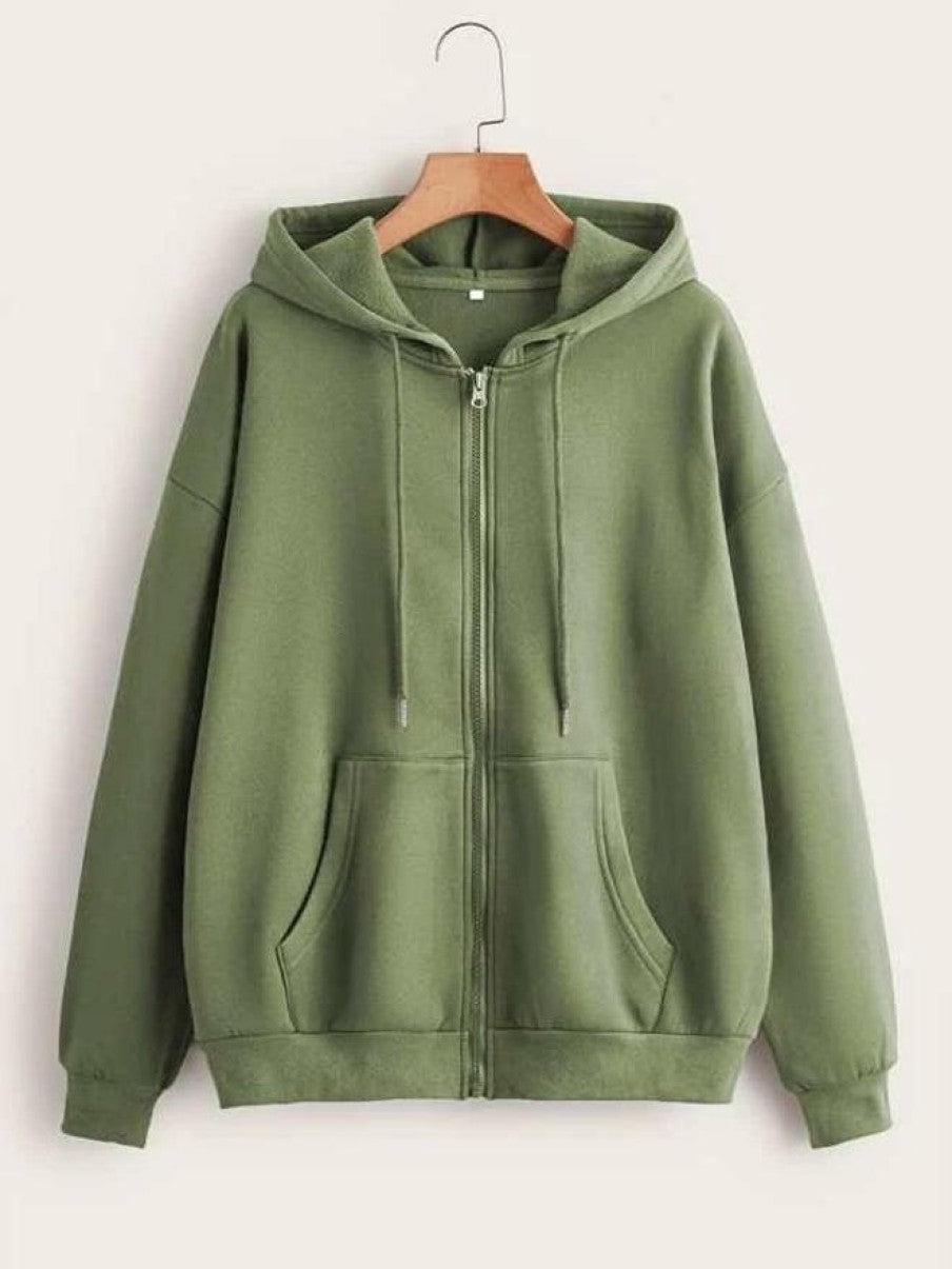 Plain Olive Green Zipper Women's Sweatshirt Hoodie,  Sweatshirt Hoodie for Men, Unisex Sweatshirt Hoodie